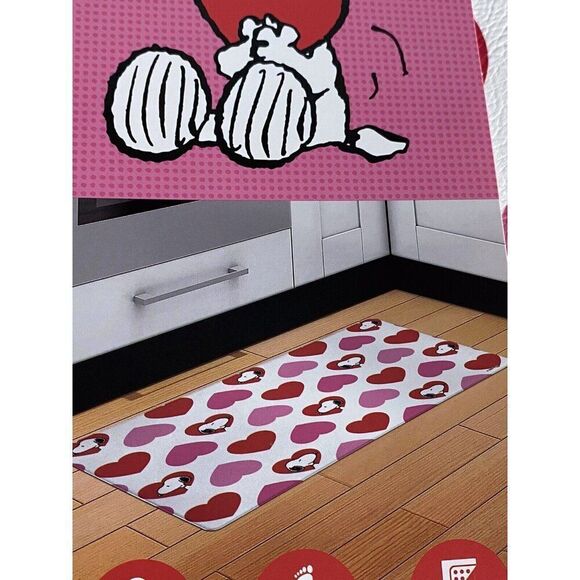 Peanuts Snoopy Valentine Hearts Anti Fatigue Kitchen Mat 18 X 30” Pink Red NEW - Picture 5 of 12